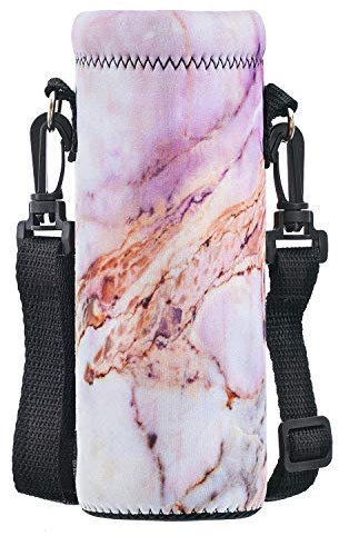 WINTOJO Wasserflaschen-Tasche, Kühltasche, 18 oz, 24 oz, 32 oz, Wasserflaschen-Hülle, Schlingen-Halter für Schule, Wandern, Laufen (rosa Marmor, 1000 ml)
