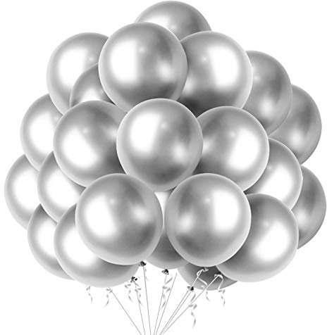 50 Stück Silber Metallic Luftballons für Party Silber Latex Luftballons für Geburtstag Hochzeit Verlobung Jubiläum Festival Picknick Abschluss Weihnachten oder jede Party Dekoration