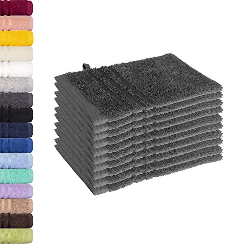Lavea® 10er Set Waschhandschuh 15x21 cm – Saugstarke und Weiche Waschhandschuhe aus 100% Baumwolle, Frottierserie Elena – Waschbar und Strapazierfähig – Anthrazit