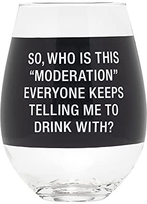 Whis This Moderation Drink With Black - Bicchiere da vino senza stelo in vetro, 850 ml