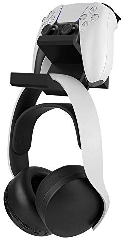Linkidea Spelheadset och styrenhetshållare, dubbel spelkontroll och hörlurshängare för PS5, PS4, Xbox One, Xbox 360, puls 3D-headset, väggfäste, universellt headset (svart)