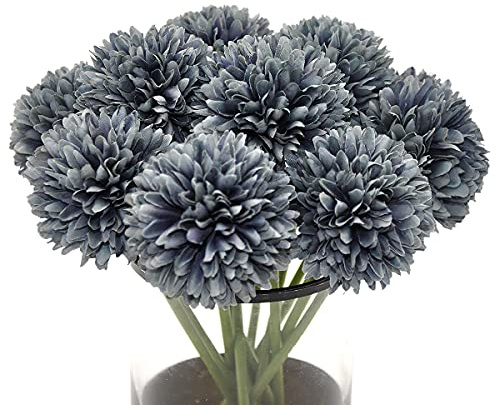 Blooming Paradise 10Pcs Artificial Fake Flower Plants Silk Chrysanthemum Ball Hydrangea Arrangements Wedding Bouquets Decor Home Kitchen Garden Party Table Floral centerpieces DIY (Gray)
