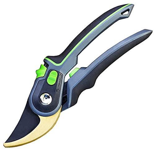 Pruning Shears, Professional Secateurs Premium Titanium Bypass Garden Clippers with SK-5 Steel Blade, Safety Lock, Shock, Two Pruning Modes, Branch Clippers & Rose Pruning Scissors