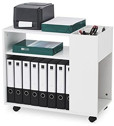 Mondeer Aktenschrank, Büroschrank mit Verstellbaren Trennwänden und Universalrädern Modern Einfach für Büro Arbeitszimmer Wohnzimmer, Weiß, 70 x 36 x 60 cm