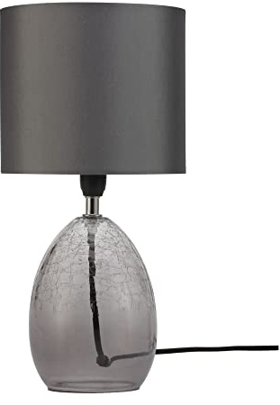 Pauleen 48212 Tempting Gleam Tischleuchte max. 20 Watt Grau, Rauchglas Nachttischlampe im Glamour Look aus Stoff, Glas E14