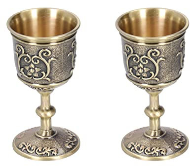 Buachois 2uds Cáliz Vintage,Calices Iglesia,Copa de Vino de Bronce Vintage,Copa de Vino de Metal,Relieve Hecho a Mano de Latón Cáliz Real Europeo Para Fiesta Aniversario de Bodas Navidad