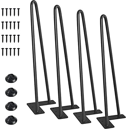 Heavy-Duty Hairpin Coffee Table Legs Diameter 3/8” with Screws and 4pcs Bonus Rubber Floor Protectors, Metal Home DIY Projects for TV Stand, Sofa, Cabinet, etc with Rubber Floor Protectors (14inch)