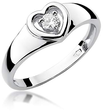 Weißgold Verlobungsring aus 14K Gold (585), Ring mit Herz, verziert mit einem zentralen Diamanten von 0,04 Karat | Diamantring | Ring für Frau (Weißgold, 68 (21.8))