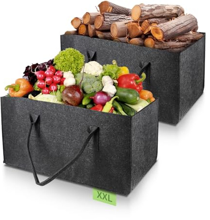 EFUTURETIME 2pz Borsa in Feltro, 61×32×32cm, 60L Cestini per Legna da Ardere con Manici, Grande Shopper Pieghevole in Feltro, Cesto Multiuso per Legna, Vestiti, Giocattoli, Libri, Grigio Scuro