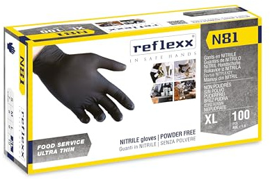 Reflexx N81/XL, guanti in nitrile neri, senza polvere, gr. 3,2 (M)