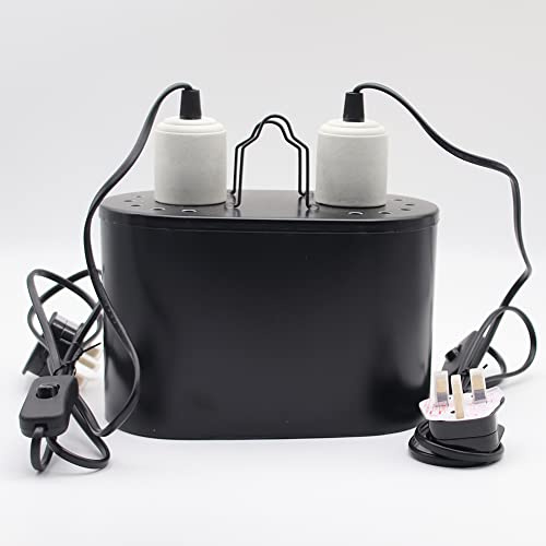 Reptile Lamp Double Lampshade, UVA UVB Reptile Heating Lamp Kit Double Shade with Separate Switch Heating Cover for Bearded Dragon, Lizard, Tortoise, Snake