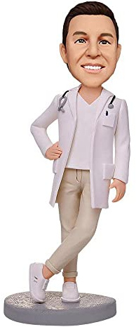 mydedor Figurine personnalisée à tête branlante de médecin Masculin avec Une Blouse Blanche, Cadeau sculpté à la Main pour Homme
