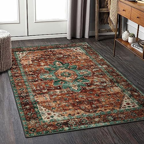 KIMODE Rugs 90 x 150cm, Non-Slip Area Rug for Living Room, Soft Vintage Boho Washable Short Pile Carpet for Bedroom, Non Shedding