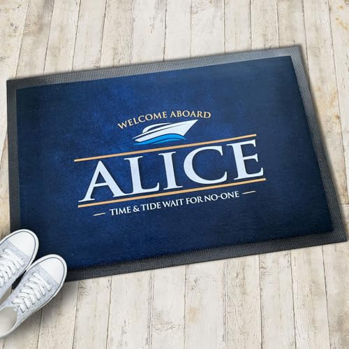 Artylicious Personalised Boat Mat | speed boat, sailboat, yacht, Nautical Blue & Gold grunge 60 x 40cm Mat (Blue) B556