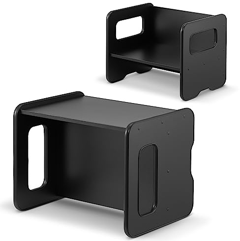 defiPad Banc en Bois évolutif pour Enfants - Modulable en Table et siège - 2 hauteurs d'assise - Élément de mobilier pour Aire de Jeux (Noir)