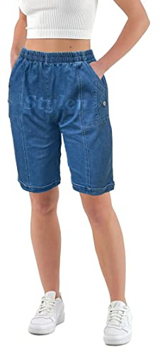 Womens Denim Shorts with Pockets Lightweight Elasticated Summer Easy Care Ladies Travelling Pull on Comfy Lounge Shorts Plus Size (16, Jeans Blue)