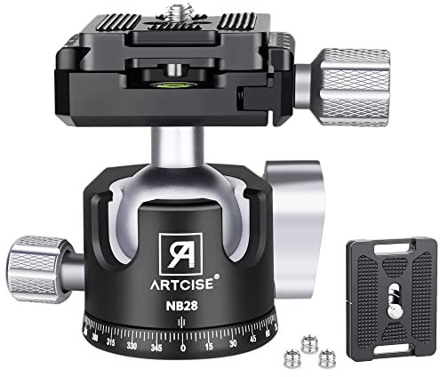 ARTCISE Low Profile Camera Tripod Ball Head, 28mm All Metal CNC Machining Panorama Ball Head with Two Quick Release Plates for Tripod, DSLR, Camcorder, Telescope，Max Load 22lbs/10kg
