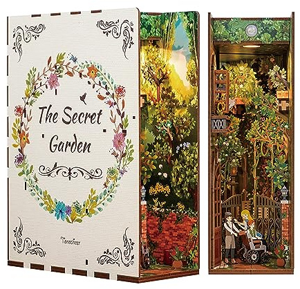 Tonecheer DIY Book Nook Kit Modellbausatz 3D Puzzle aus Holz für Erwachsene zum Baue Miniatur Haus Kit Puppenhäuser Bastelset mit Licht Personalisierte Geschenke(Der geheime Garten)