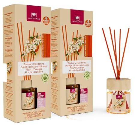 CRISTALINAS | Pack 2 Ambientador Mikado para Hogar | Fragancia Larga Duración 8 Semanas | 2x35ml | 0% Alcohol (2x35ml, Azahar)