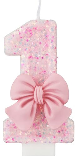0-9 Geburtstagskerzen, 7,5cm Rosa Schleife Zahlenkerze, Kuchenkerzen für Kinder, Mädchen, Erwachsene, Geburtstag, Hochzeit, Jubiläum, Partyzubehör(1)