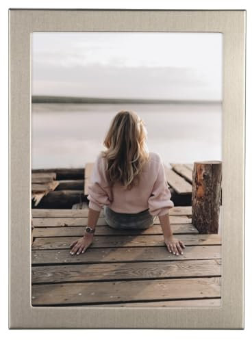 Hama Bilderrahmen 13x18 (Fotorahmen, Portraitrahmen, Hochformat, Querformat, zum Hängen, Hinstellen, Hängevorrichtung, Aufsteller, Samt, Samtrückwand, Glasscheibe, Bildformat 13 x 18 cm) titan