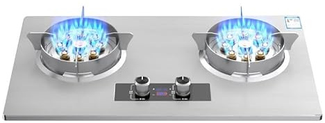 Cuisinière À Gaz Cuisinière À Gaz À 2 Brûleurs, Flamme Élevée À Neuf Cavités De 8,5 KW / 8,5 KW (minuterie Bilatérale De 180 Minutes), Support À Casseroles En Fonte De Verre Trempé Argenté, Avec Prote