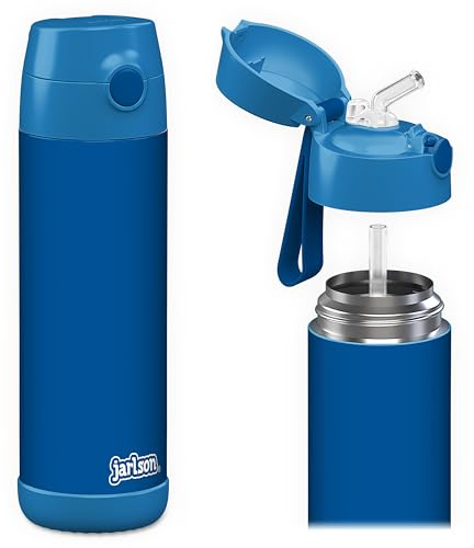 Jarlson® Trinkflasche Kinder Edelstahl Charli [MIT STROHHALM] - Thermosflasche Auslaufsicher - Thermoskanne - Water Bottle Kids - Thermo Trink Flasche für Schule & Kindergarten (500ml, Blau)