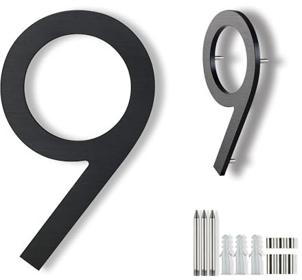 Numéros maison flottants de 20 cm pour adresse extérieure, numéros de maison modernes pour l'extérieur, numéros de maison en métal noir mat verticaux horizontaux en aluminium numéros 9