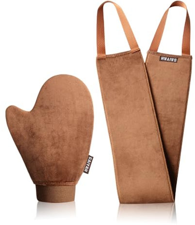 G GAIYAH Selbstbräuner Handschuh und Rücken Applikator - Bräunungshandschuh mit weichem, nicht absorbierendem Samtmaterial für gleichmäßige, natürliche Selbstbräuner in Braun für mittlere Hauttöne