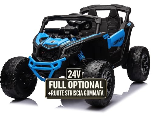 Auto Macchina Elettrica per Bambini 24V UTV CAN AM MAVERICK Full Optional Telecomando 2 Motori da 200W Porte Apribili Carico 25 Kg TOYSCAR (blue)