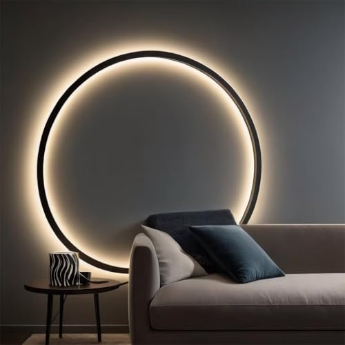 DESHOME Kreis Wandleuchte 100cm Schwarz Rund Wandlampe 3 Lichtfarben+10 Helligkeiten Innen LED Indirekte Beleuchtung Minimalistische Ring Lampe Wand mit USB-Betrieb, für Wohnzimmer-Sofa Büro Geschäft