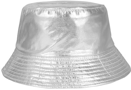 JJDreams Reversible Eimer Hut Trendy Bucket Hut Stylish Fischerhut Lustige Hüte Doppelseitig Sonnenhut,Silber