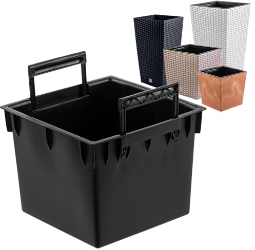 Insert de pot de fleurs carré interchangeable avec poignées, 24 x 24 cm, noir, 11 l, pour pots Prosperplast H 44,9 cm, facilite le contrôle de la teneur en eau