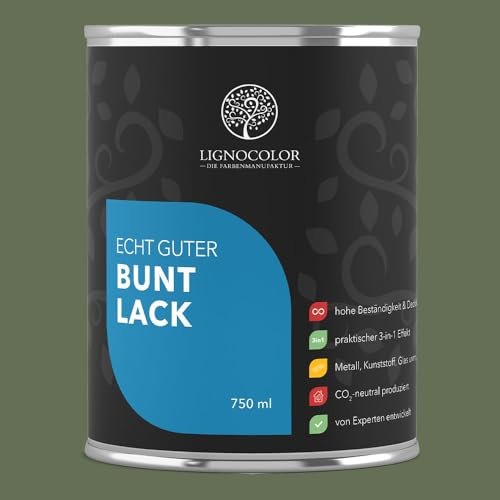 Lignocolor Buntlack glänzend (750 ml, Forest) | hochbeständiger Lack für Holz, Metall, Kunststoff & Kinderspielzeug