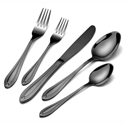 univionlions Bestickset För 8 Personer - 40-delars Polerat Bestickset, Elegantes Essbestickset Svart, Högkvalitativt Rostfritt Stålbestick Med Kniv, Gaffel Och Sked För Fest/Restaurang
