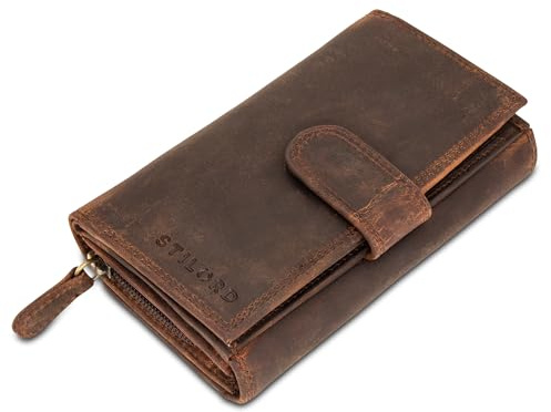 STILORD 'Elisa' Geldbörse Damen braun Leder Groß viele Fächer mit Reißverschluss Portemonnaie Damen RFID-Schutz Frauen Geldbeutel extra Münzfach im Hochformat Echt-Leder