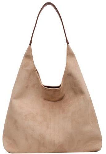 FYBlossom Damen Wildleder Schultertasche Suede Tote Bag, Groß Handtasche Damen Tragetasche Hobo Taschen Shopper, Casual Umhängetasche Henkeltasche Für Arbeit Schul Einkaufen Reisen (Stil A/Beige)