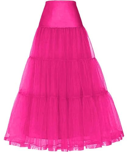 Unterrock Lang Petticoat Tutu für Damen 50er Jahre Retro A-Linie Crinoline Halb Slips Hoopless Rock tutu Long Skirt 1950s Swing Vintage Petticoats Tüllrock Röcke Knöchellang Unterröcke(Rose1,44)