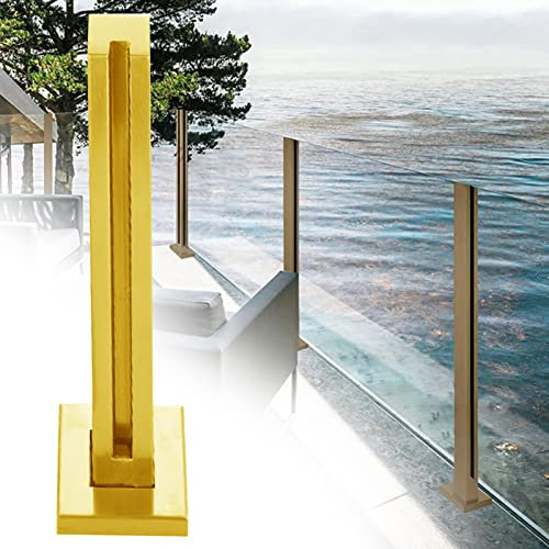 Glass Fence Posts Balustrade Railing Post Glass Balustrade Gold Stainless Steel 304 Glass Railing Fence, Indoor Outdoor Square Floor Mount Glass Balustrade Kit with Base Decor Cover, Easy to
