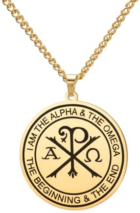 Amaxer Chi Rho-halsband för män grekisk ortodox alfa omega-symbol medaljong rund rostfritt stål smycken kedja halsband, L50, Rostfritt stål, Ingen ädelsten