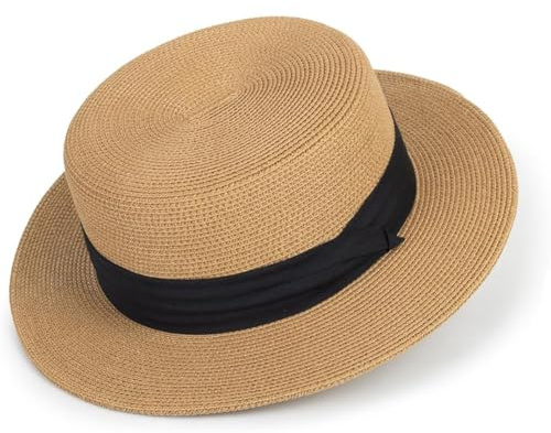 OPVXZAD Damen Strohhut mit breiter Krempe, Großen Breiter Krempe Flat Top Strohhut, Flacher Strohhut für Frauen, Sommerhut Sonnenhut Damen für Reise Urlaub Hochzeit Garten und Strand