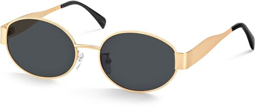 Becellen Oval Gafas de Sol Mujer, Retro Polarizado Gafas de Sol con Montura Metálica Pequeña Vintage Sunglasses UV 400 Clásicas Hippie Sunglass para Mujer Hombre