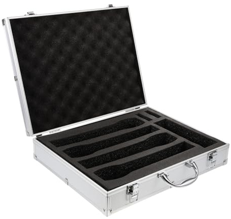 BESPORTBLE Mikrofonkoffer für 4 Handmikrofone Robuster Aluminium Tragekoffer mit Griff Stoßfeste Mikrofon Aufbewahrungsbox für Reisen und Zubehör