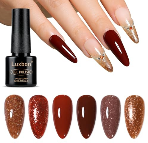 Luxbon 6 st gelnagellack - vinterfärger - långtidsverkande gelnagellack, UV-ledda Soak Off nagellacksdesigner manikyr kit 032
