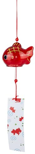 WEBEEDY Carillons Éoliens Japonais Poissons Rouges en Verre Cloches Éoliennes Faites à la Main pour la Décoration Intérieure et Extérieure Bonne Chance Pendentif Suspendu pour Voiture Jardin 40cm