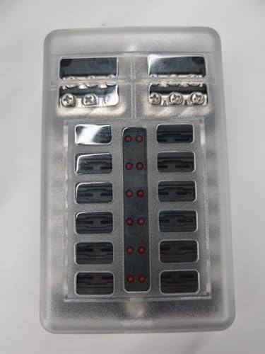 Gaethra Scatola dei Fusibili 12V, Portafusibili a 12 Scomparti, Senza Indicatore LED, Blocco Fusibili da 12 Volt per Auto Camion Barca RV Marine