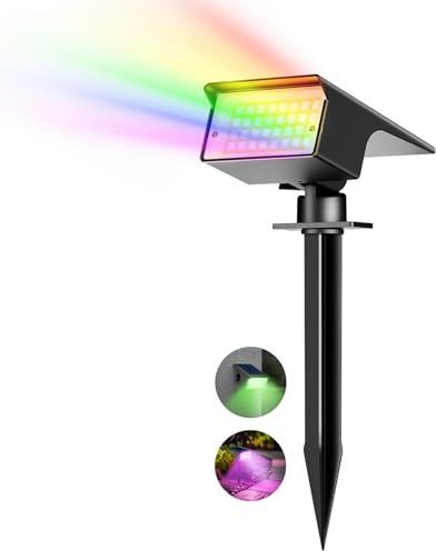 kolpop [1 Stück/ 7 RGB Bunt Solarlampen für Außen, IP65 Wasserdicht Solar Strahler, 800LM Außenleuchte, 2 in 1 Montage, Dusk to Dawn Solarleuchten Gartenleuchten für Bäume, Outdoor Pflanzen, Hof
