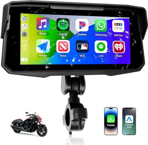 CAMECHO [WIRELESS] 6.86 Pollici Touchscreen Carplay Autoradio Per Moto, Navigatore GPS IP68, Portatile CarPlay & Android Auto Sanza Fili Per Moto, Bluetooth, Montaggio Universale​​, Supporto Schede TF