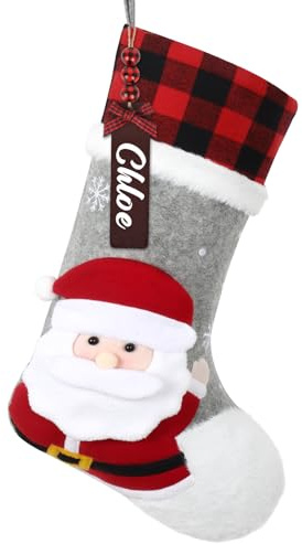UXORSN Nikolausstrumpf Personalisierte Weihnachtsstrumpf mit Namen 46cm Große Nikolausstiefel zum Aufhängen Weihnachtssocken mit 3D Weihnachtsmann Strumpf für Weihnachtsbaum Geschenke Kamin Deko
