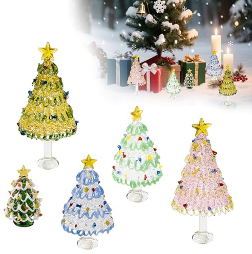 5 mini árboles de Navidad de cristal verde, árboles de cristal en miniatura para mesa, figura de árbol de Navidad de cristal para manualidades, vacaciones, fiesta de Navidad, decoración del hogar